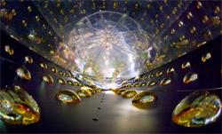 研究資助局公眾講座 - 粒子物理學 (第一節講座 - 圖 2) 大亞灣核反應堆中微子實驗反中微子探測器的內部（圖片來源︰勞倫斯柏克萊國家實驗室）