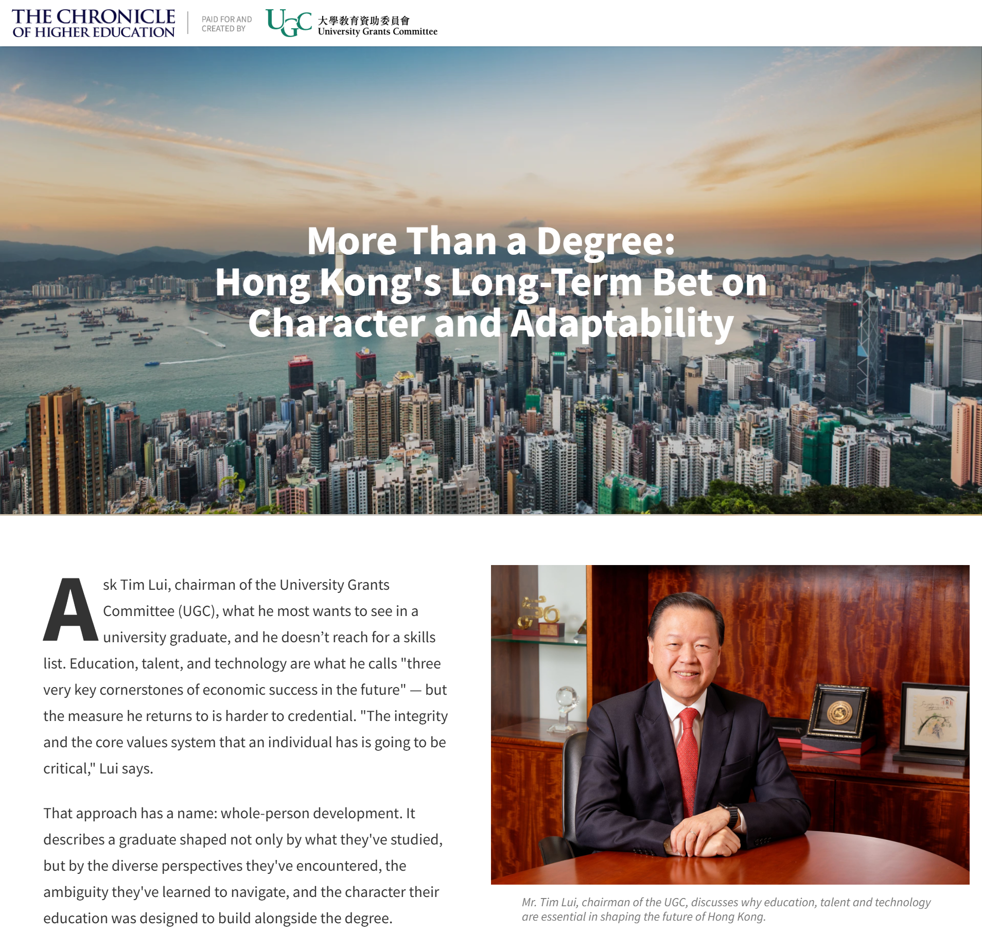 The Chronicle of Higher Education: More Than a Degree: Hong Kong's Long-Term Bet on Character and Adaptability (19.05.2026)